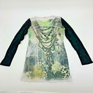 Womens Shirt Print Color-Block Long Sleeve Print Leopard Multi-Color  Sz Large